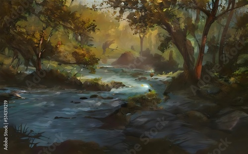 painting of a beautiful forest