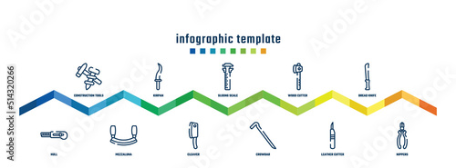 concept infographic design template. included construction tools, null, kirpan, mezzaluna, sliding scale, cleaver, wood cutter, crowbar, bread knife, nippers icons.