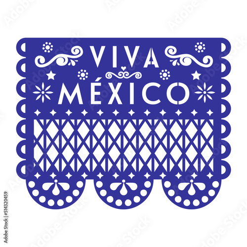 Mexican decorative paper. Papel Picado for September 15 the commemoration of the cry of independence and shout Viva Mexico with traditional decorations of the Mexican culture.