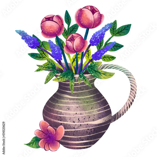 drawing digital vase with flowers florists peonies handmade