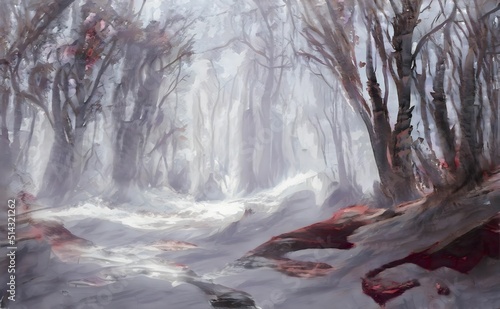illustration of a forest covered in snow