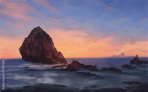 illustration of a seascape during sunset
