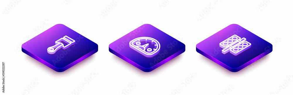 Set Isometric line Engine piston, Speedometer and Racing traffic light icon. Vector Set Isometric line Engine piston, Speedometer and Racing traffic light icon. Vector