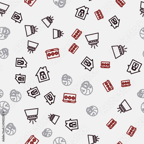 Wallpaper Mural Set line House under protection, Fire sprinkler system, Shield with world globe and Laptop password on seamless pattern. Vector Torontodigital.ca