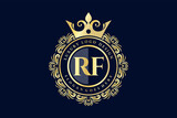 RF Initial Letter Gold calligraphic feminine floral hand drawn heraldic monogram antique vintage style luxury logo design Premium Vector