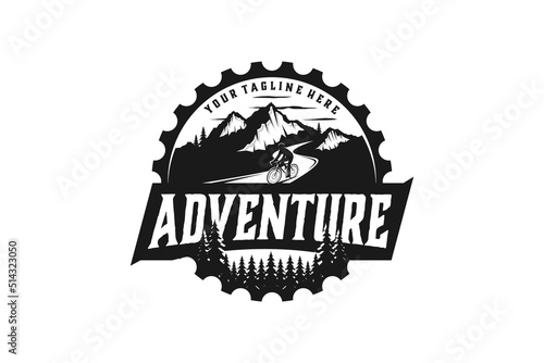 Mountain logo gear circle shape badge style emblem outdoor nature hill adventure rocky mountain