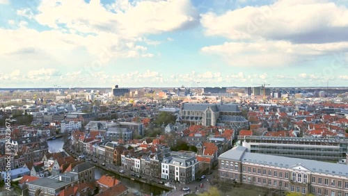 Aerial shot of the historical city centre of Leiden, the Netherlands, on a beautiful summer day photo