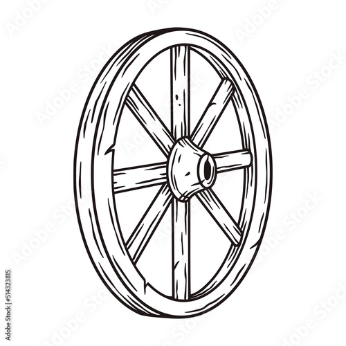 Vintage wheel for autumn design. Old transport element or Obsolete retro circle for Happy halloween postcard