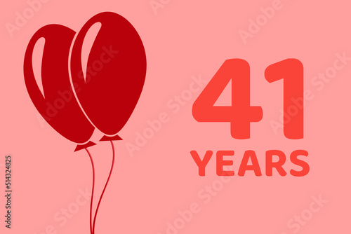 41 years logo. Illustration for celebration anniversary. Concept 41 Birthday. forty-one years. Balls on pink background. Inscription 41 symbolizes birthday celebrations. forty-one anniversary photo