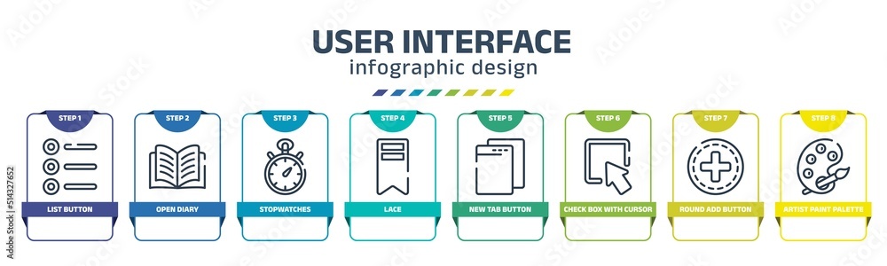 user interface infographic design template with list button, open diary ...