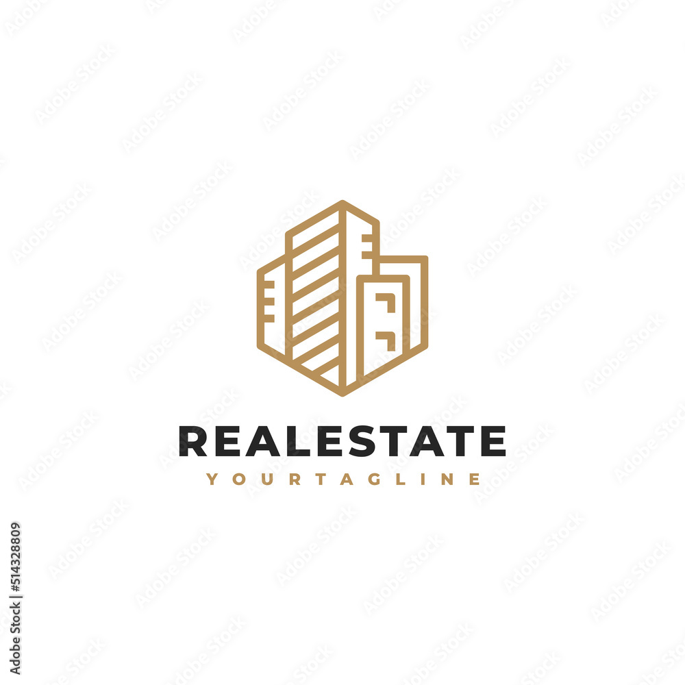 Real estate logo vector design in line art style, linear, monoine, outline, creative logo for building architecture company, building logo design template inspiration element Real estate logo vector design in line art style, linear, monoine, outline, creative logo for building architecture company, building logo design template inspiration element