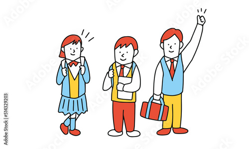 制服を着た学生　3人組のイラスト