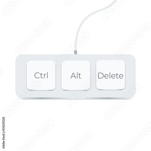 Ctrl, Alt and Del on white background. flat style. keyboard shortcut icon for your web site design, logo, app, UI. three button for fix computer symbol