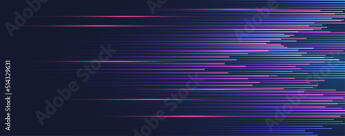 Multicolored light trails abstract. Motion blur effect, separated lines on dark violet background