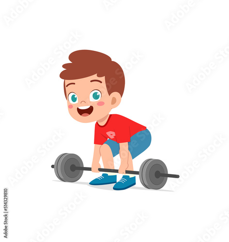 little kid do workout with weight lifting