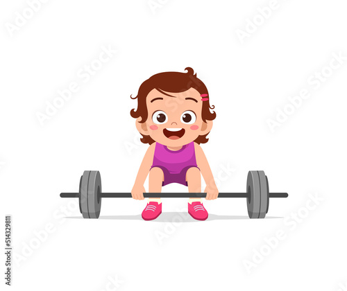 little kid do workout with weight lifting
