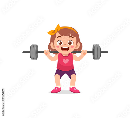 little kid do workout with weight lifting