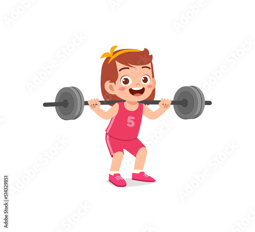 little kid do workout with weight lifting