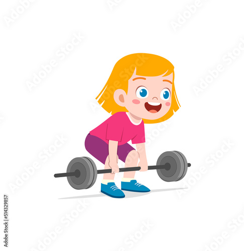 little kid do workout with weight lifting
