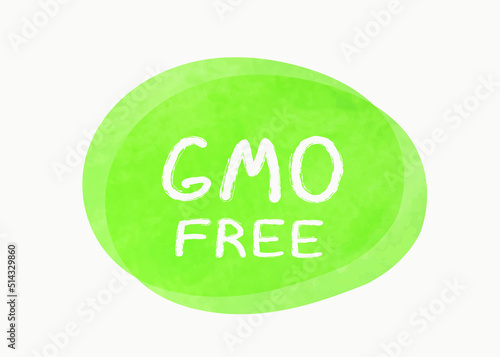 Vector illustration of a green hand drawn food label with text - gmo free isolated on a white background.