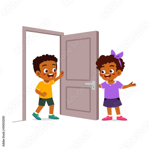 little kid open the door for friend