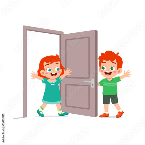 little kid open the door for friend