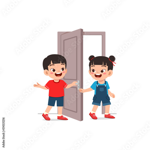 little kid open the door for friend