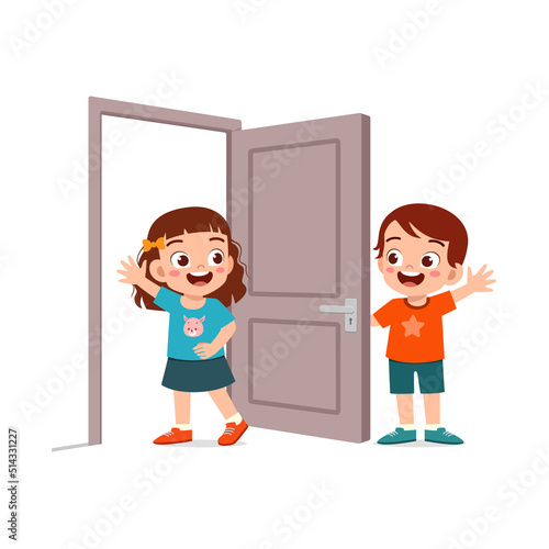 little kid open the door for friend