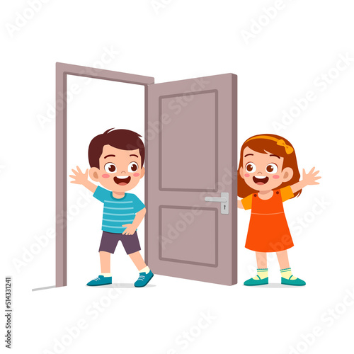 little kid open the door for friend