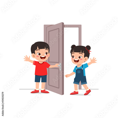little kid open the door for friend
