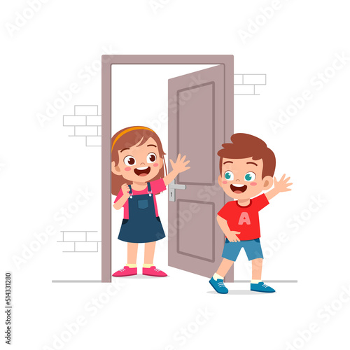 little kid open the door for friend