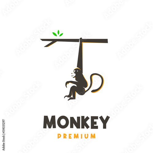 Monkey illustration logo hanging on a tree