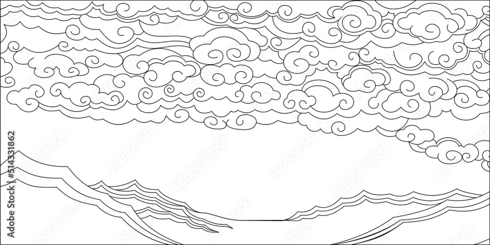 Traditional drawing of clouds and mountains vector