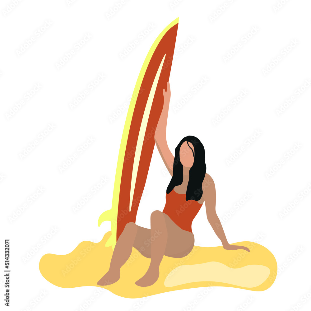 Woman with surfboard on sea beach