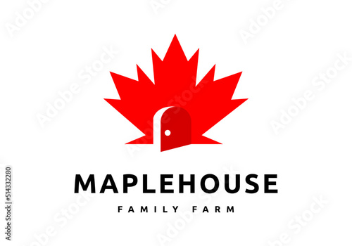 Maple leaf illustration logo, and door, perfect for farm, syrup, and more.