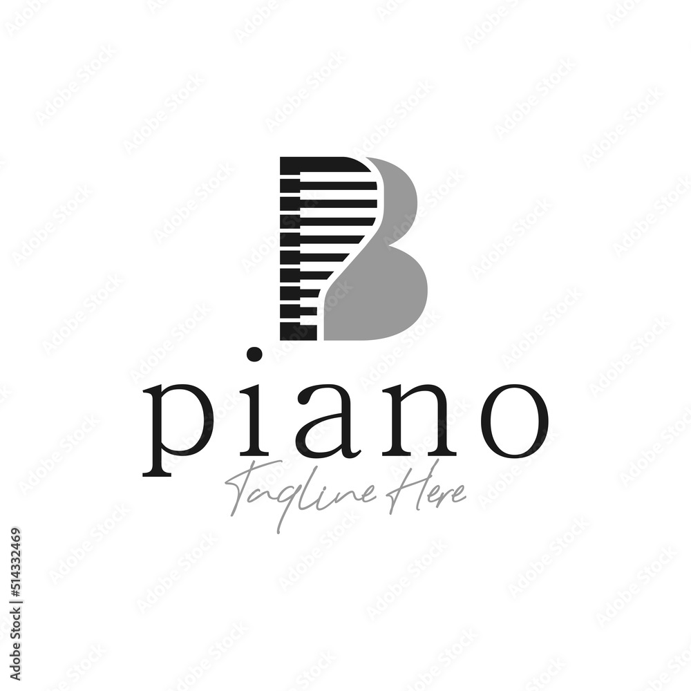 piano musical instrument illustration logo with letter PB Stock Vector ...