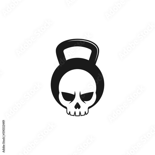 Skull in the form of a kettle bell creative logo design vector template for gym training