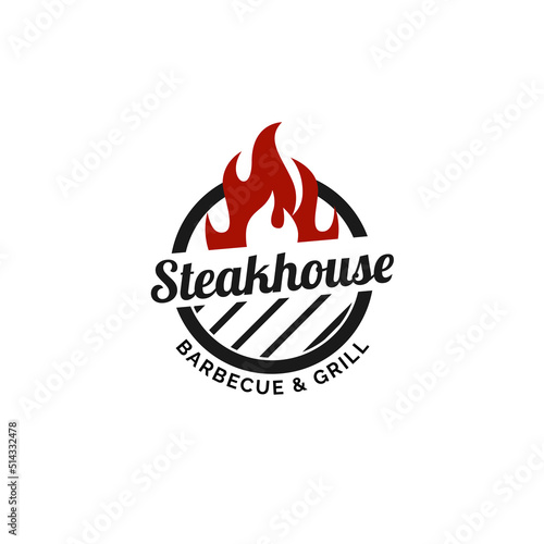 Steak grill barbecue house bar creative logo design vector template