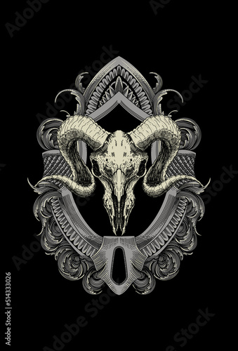 Head skull goat with ornament artwork illustration