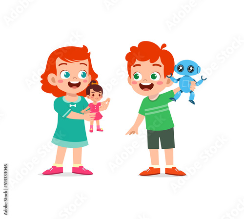 little kids play toy with friend together