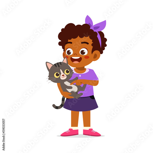 little kid play with little cat together