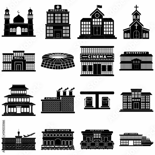public building icon set, public building vector set sign symbol