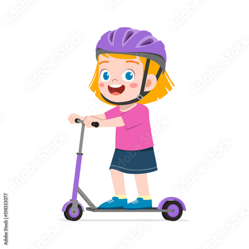 little kid ride scooter and wear helmet
