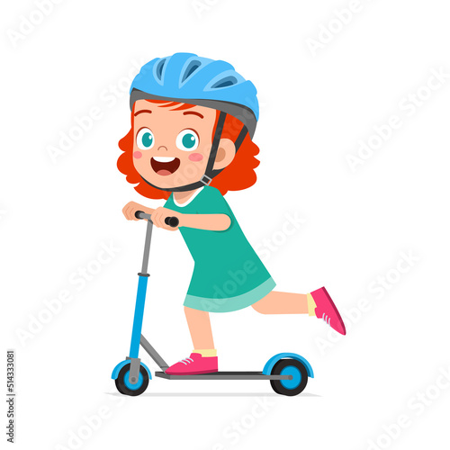 little kid ride scooter and wear helmet