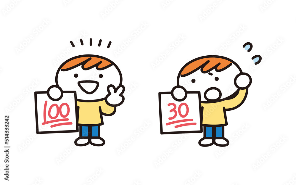 子供のテストの成績に関するイラストセット