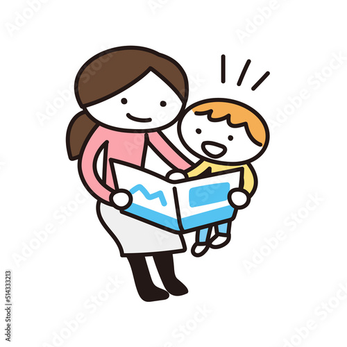読み聞かせをする親子のイラスト