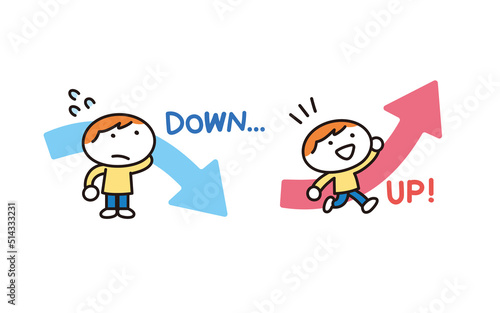 子供の成績アップとダウン関するイラストセット