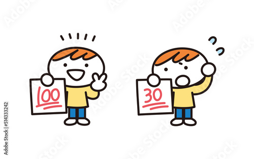 子供のテストの成績に関するイラストセット