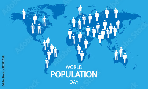 Fototapeta Naklejka Na Ścianę i Meble -  World population day world map and people, vector art illustration.