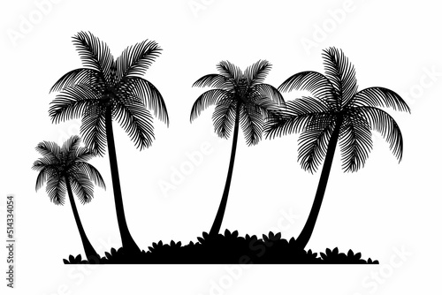 Silhouette of Coconut trees vector element with grass